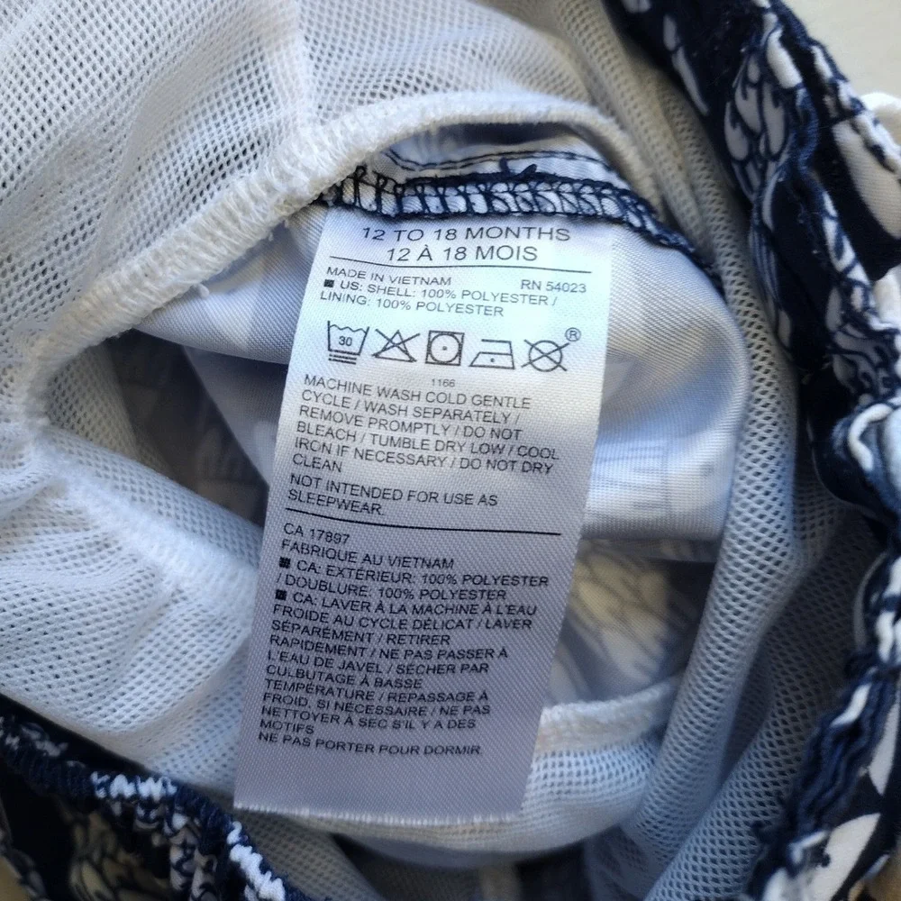 Janie and Jack Boys Navy‎ White Fish Print Swim Trunks Mesh Lined 12-18 Months